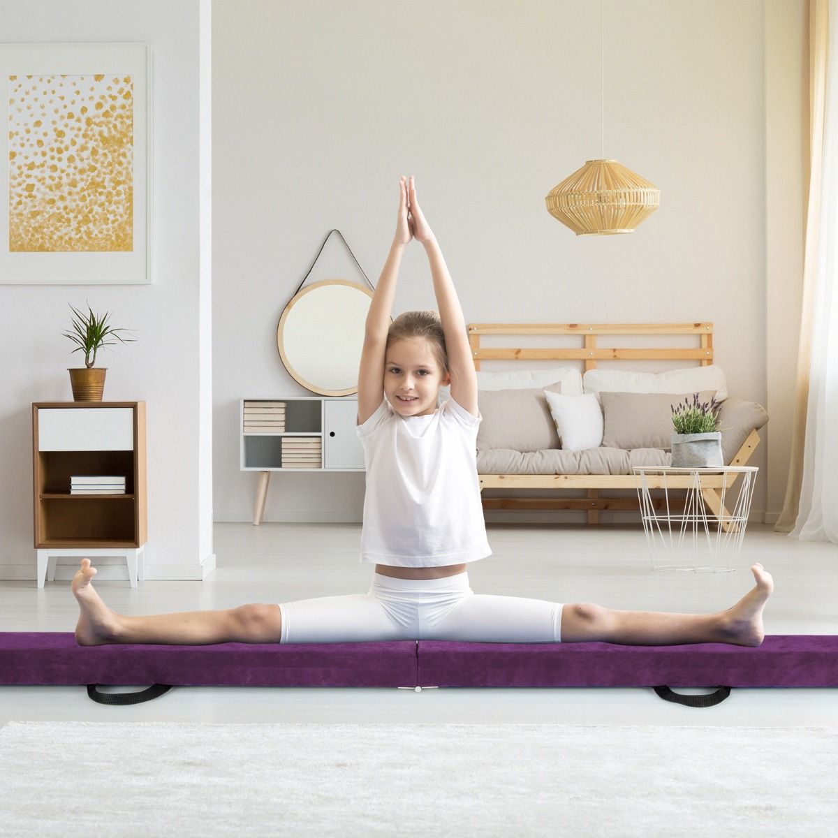 Coast 240 cm faltbarer Balancierbalken für Kinder - Gymnastikbalken aus Schaumstoff mit massivem Holzsockel und rutschfester Unterseite - geeignet für zu Hause und zum Turnen - lila