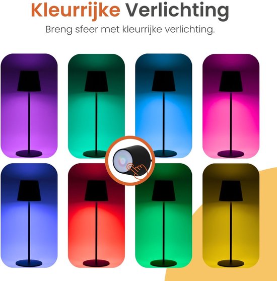 Goliving Chroma Tischlampe Wiederaufladbar - Kabellos und dimmbar - Touch Lampe - Nachtlampe Schlafzimmer & Wohnzimmer - RGBW - 37,5 cm - Schwarz