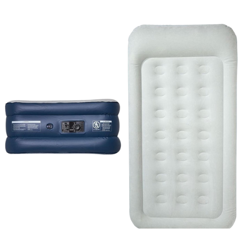 LifeGoods Luftmatratze - Für 1 Person - Mit integrierter Pumpe - Blau/Weiß