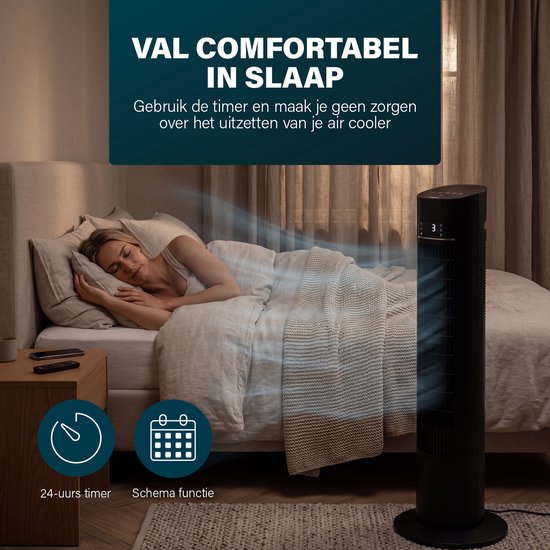 Princess Smart Luftkühler – App & Fernbedienung – Luftkühler – 3 l Wassertank – 3 Schwenkstufen – 60 W – 358670 – Schwarz