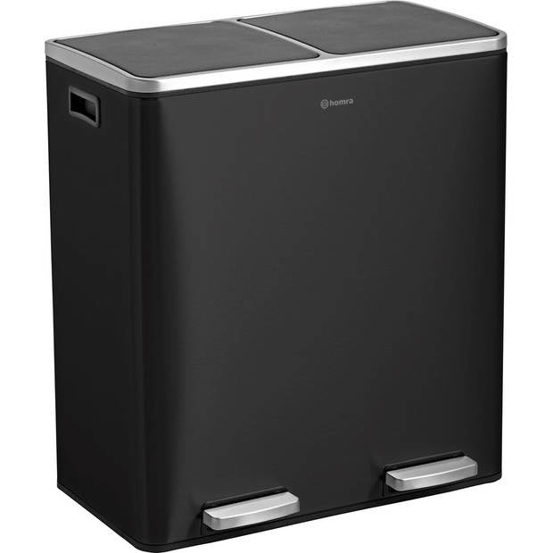Homra QUICKX Duo - Mülleimer - Mülltrennung - 2 Fächer - Edelstahl - 60 Liter (2x30 L) - Schwarz