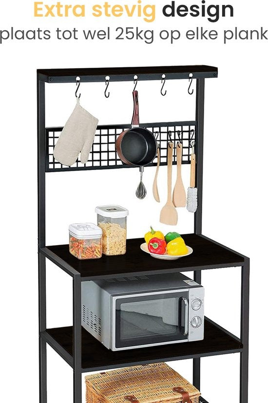 Goliving Küchenschrank - Küchenregal Upright - Mikrowellenschrank - Organizer - Metall - Holz - 84 x 40 x 170 cm - Schwarz