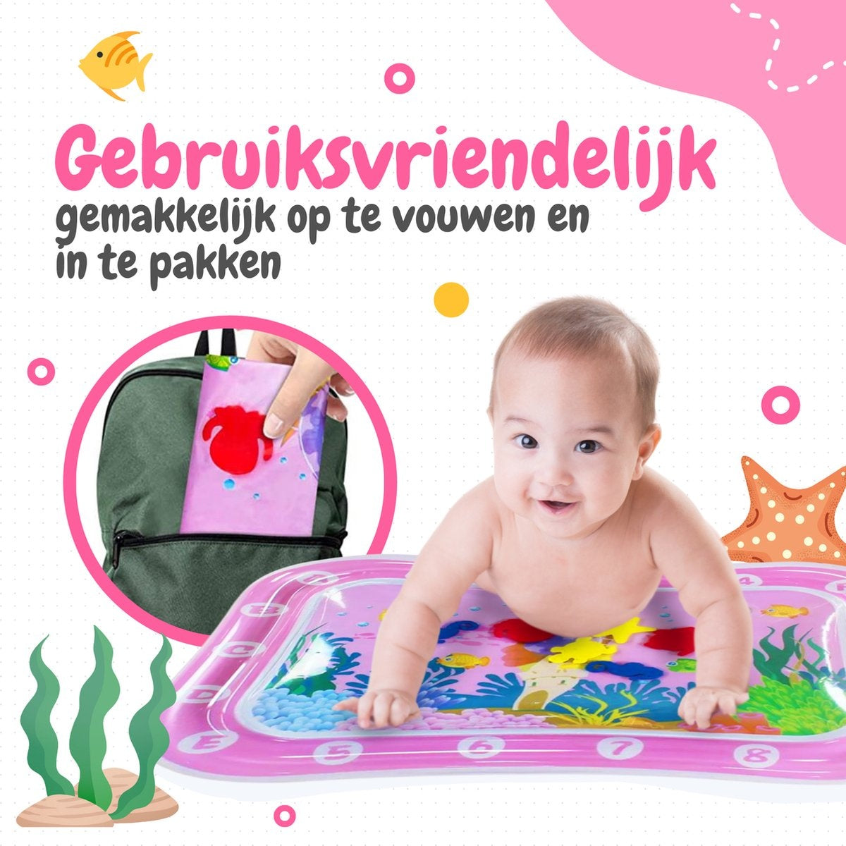 AyeKids Wasser Spielmatte - Wasser Matte - Spielmatte - Aufblasbar - Wasser Matte Baby - Rosa