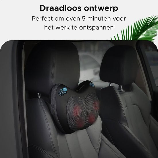 Qumax Massagekissen kabellos - Wiederaufladbar - Wärmefunktion - Elektrisches Shiatsu-Massagekissen - Schwarz