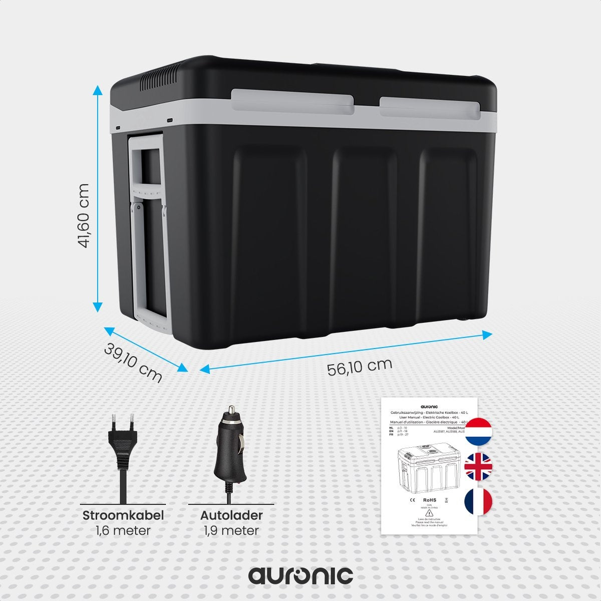 Auronic Electric Kühlbox - Kühlbox - 40L - 12V und 240V - Schwarz