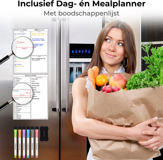 Systemyze Monats- und Wochenplaner Whiteboard Set - Magnetische Planungstafel - Magnetischer Monatsplaner - Inklusive Tages- und Essensplaner, Marker und Radiergummi - Größe A3