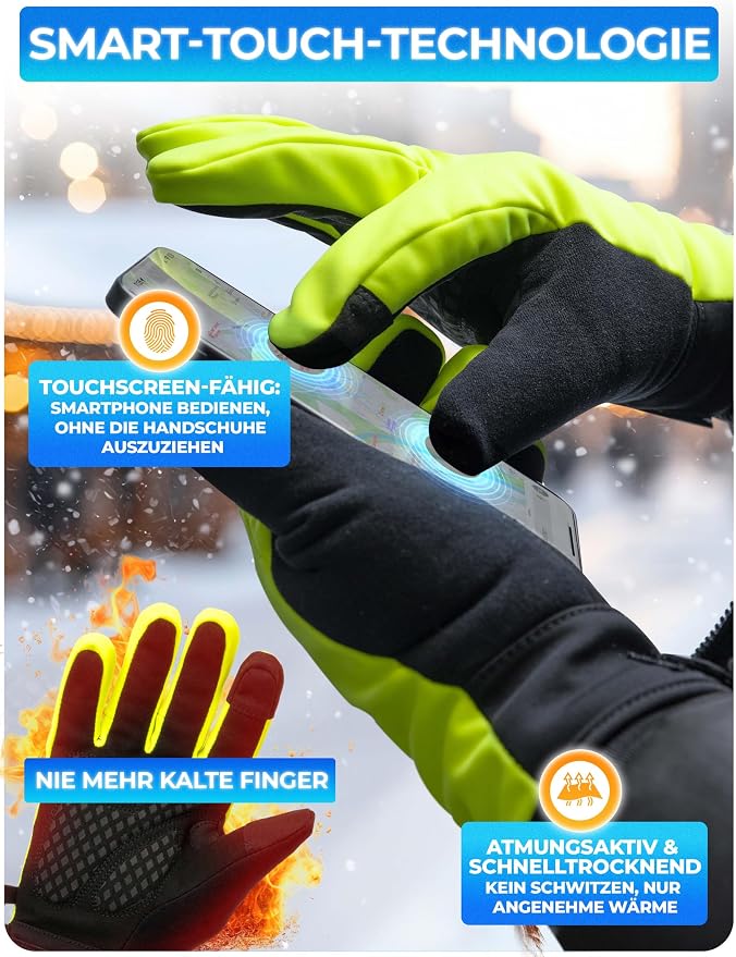 MIVELO Fahrradhandschuhe Winter – Gelb – Größe S – 3M Thinsulate, Touchscreen