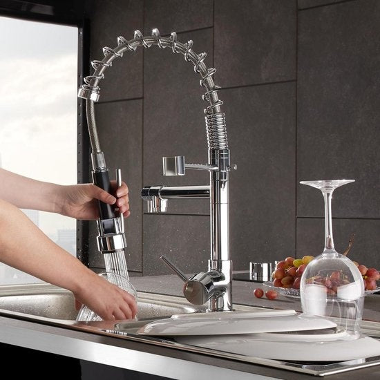 tectake Küchenarmatur - Flexibler Sprühkopf - 12 cm hoch - Doppelarmatur - 402140