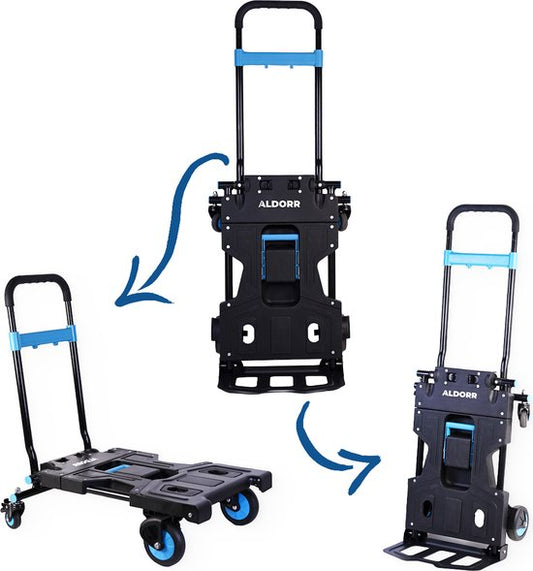 ALDORR 2-in-1 klappbarer Sackkarren und Transportwagen – Tragkraft des Transportwagens max. 150 kg und des Sackkarren max. 75 kg - Zusammenklappbarer Transportwagen – Zusammenklappbarer Möbelroller – Handwagen – Lagerwagen – Möbelroller