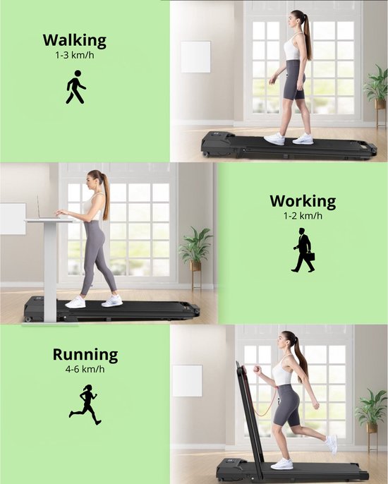 TibaGoods Laufband - 6km/h - Für unter dem Schreibtisch - Mit Extra-Öl - Neue Version - bis zu einem Gewicht von 130kg