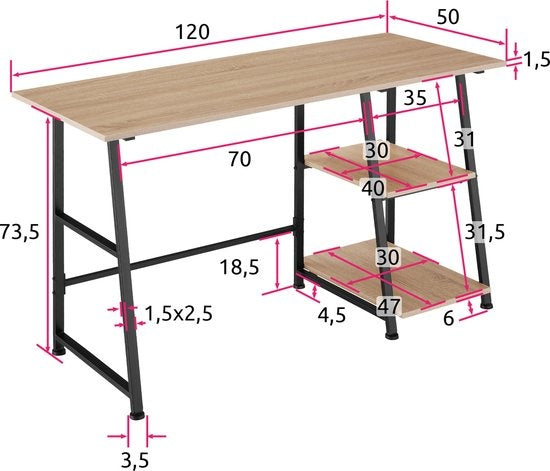 tectake - Paisley Schreibtisch 120x50x73,5cm - rostfrei - hellbraun - 404697