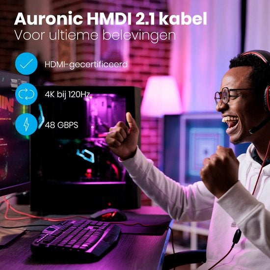 Auronic HDMI Ultra High Speed 2.1 Kabel - Ethernet - Stecker zu Stecker Kabel - Schwarz - 1,5 Meter