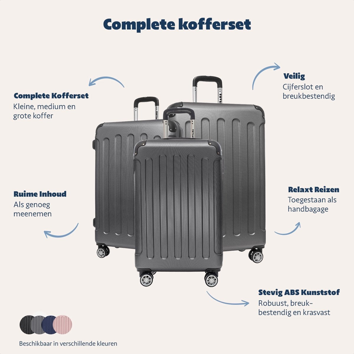 TRVLMORE - Kofferset - 3 Stück - 38L (Handgepäck) + 70L + 110L - Dunkelgrau