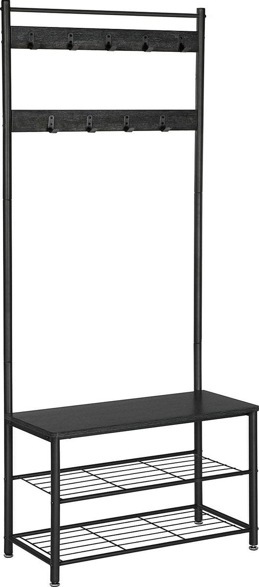 O'DADDYÂ¬Ã† Garderobenständer hochkant - Garderobe mit Schuhablage - 9 Haken 2 Lagen Schuhablage 6 Paar - Garderobe - 70 x 32 x 175 cm - Garderobe schwarz / dunkelgrau