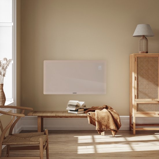 VONROC Luxury electric heater - Konvektorheizung mit Glasscheibe - 1250W/2500W- Beheizt Räume bis zu 30m2 - Gesteuert sowohl mit App (über Wifi) als auch manuell - Einstellbarer Thermostat und Timer - Beige