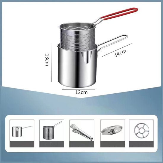 Ceruzo Mini-Fritteuse - 1.2L - Edelstahl - Mit Korb - Für Gasherd
