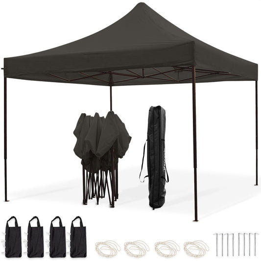 LifeGoods Partyzelt - 3x3 m - leicht aufbaubar - faltbar - wasserdicht - Tragetasche mit Rädern - anthrazit