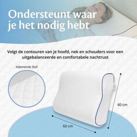 Ella Wave-Hard – Orthopädisches Kopfkissen für Rücken- und Seitenschläfer – Ergonomisches Nackenstützkissen aus Memory-Schaum – Schlafkissen bei Nackenbeschwerden, 60 x 40 cm – Weiß