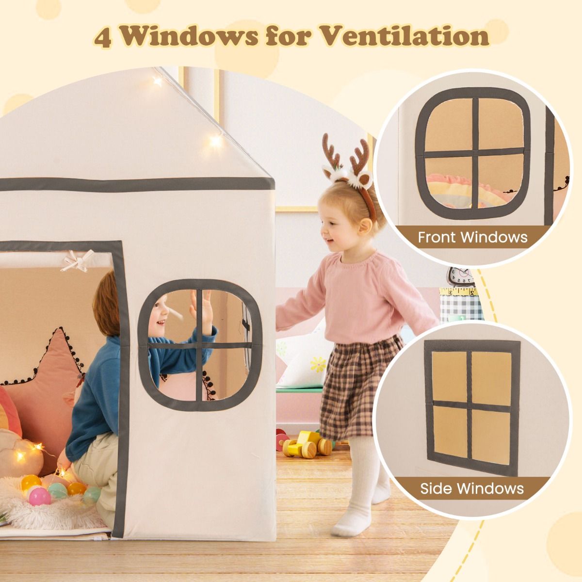 Coast Kinderspielzelt mit Sternenlichtern und gepolsterter Matte - Beige/Braun - 120 x 101 x 143 cm