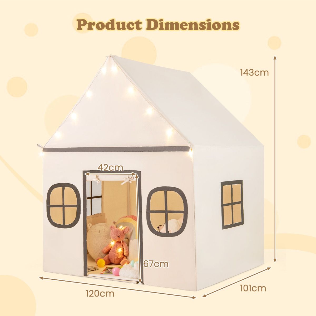 Coast Kinderspielzelt mit Sternenlichtern und gepolsterter Matte - Beige/Braun - 120 x 101 x 143 cm
