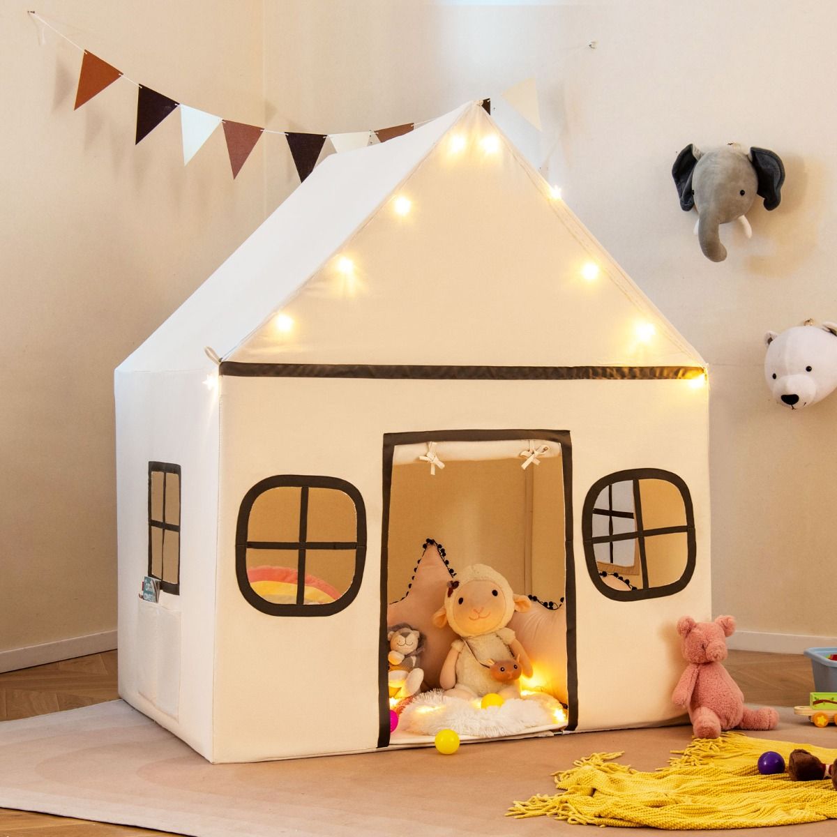 Coast Kinderspielzelt mit Sternenlichtern und gepolsterter Matte - Beige/Braun - 120 x 101 x 143 cm