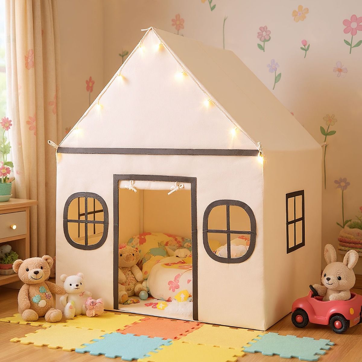 Coast Kinderspielzelt mit Sternenlichtern und gepolsterter Matte - Beige/Braun - 120 x 101 x 143 cm
