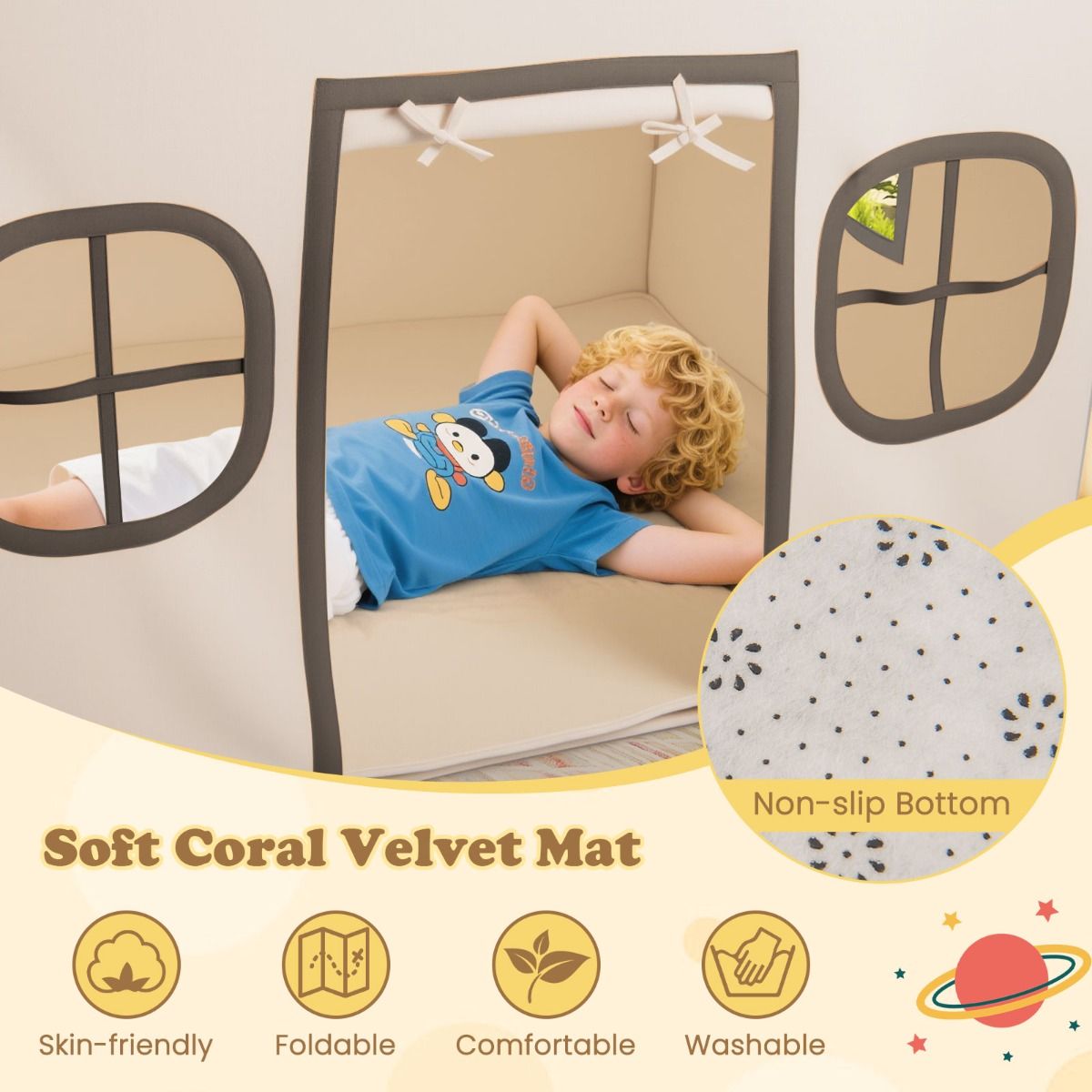 Coast Kinderspielzelt mit Sternenlichtern und gepolsterter Matte - Beige/Braun - 120 x 101 x 143 cm