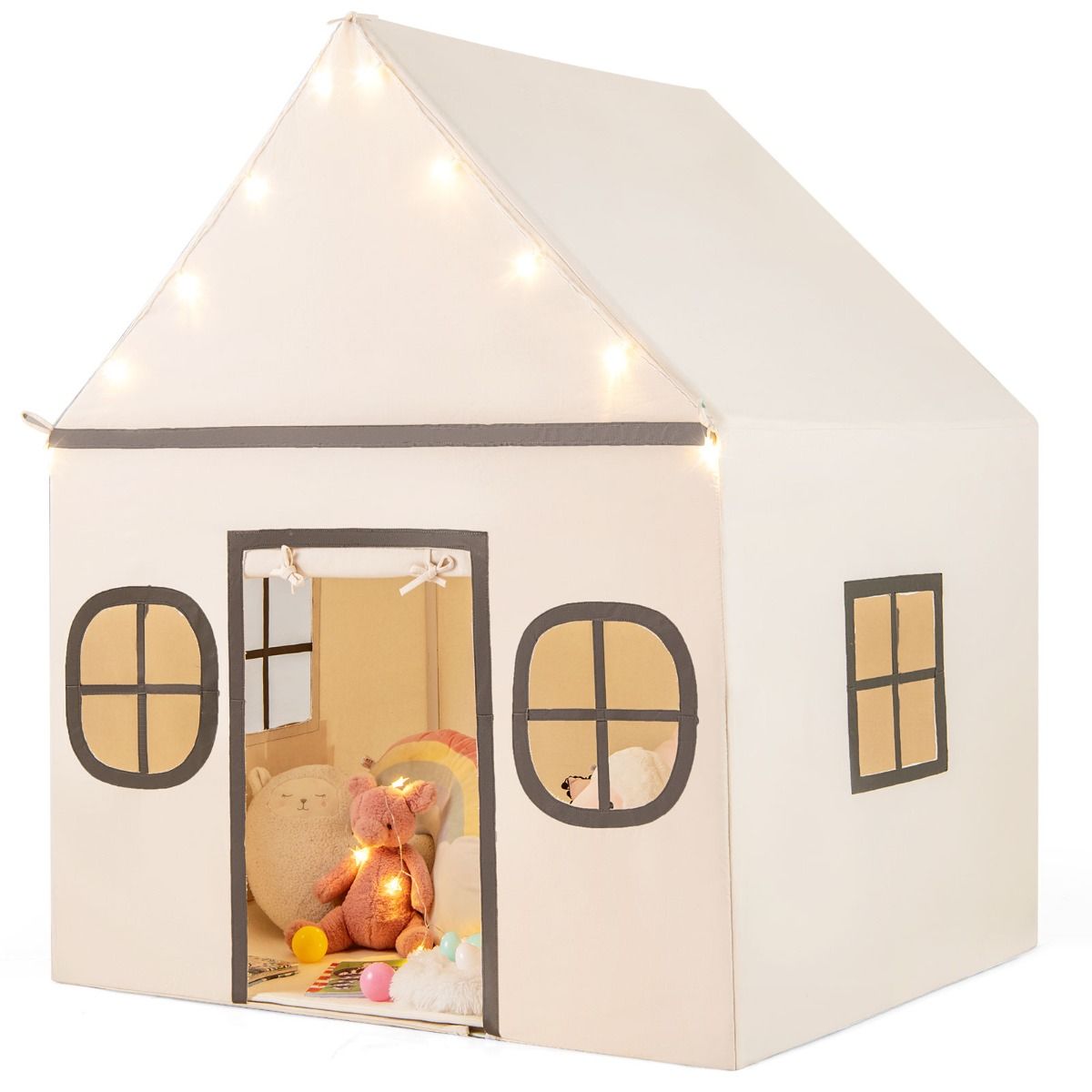 Coast Kinderspielzelt mit Sternenlichtern und gepolsterter Matte - Beige/Braun - 120 x 101 x 143 cm