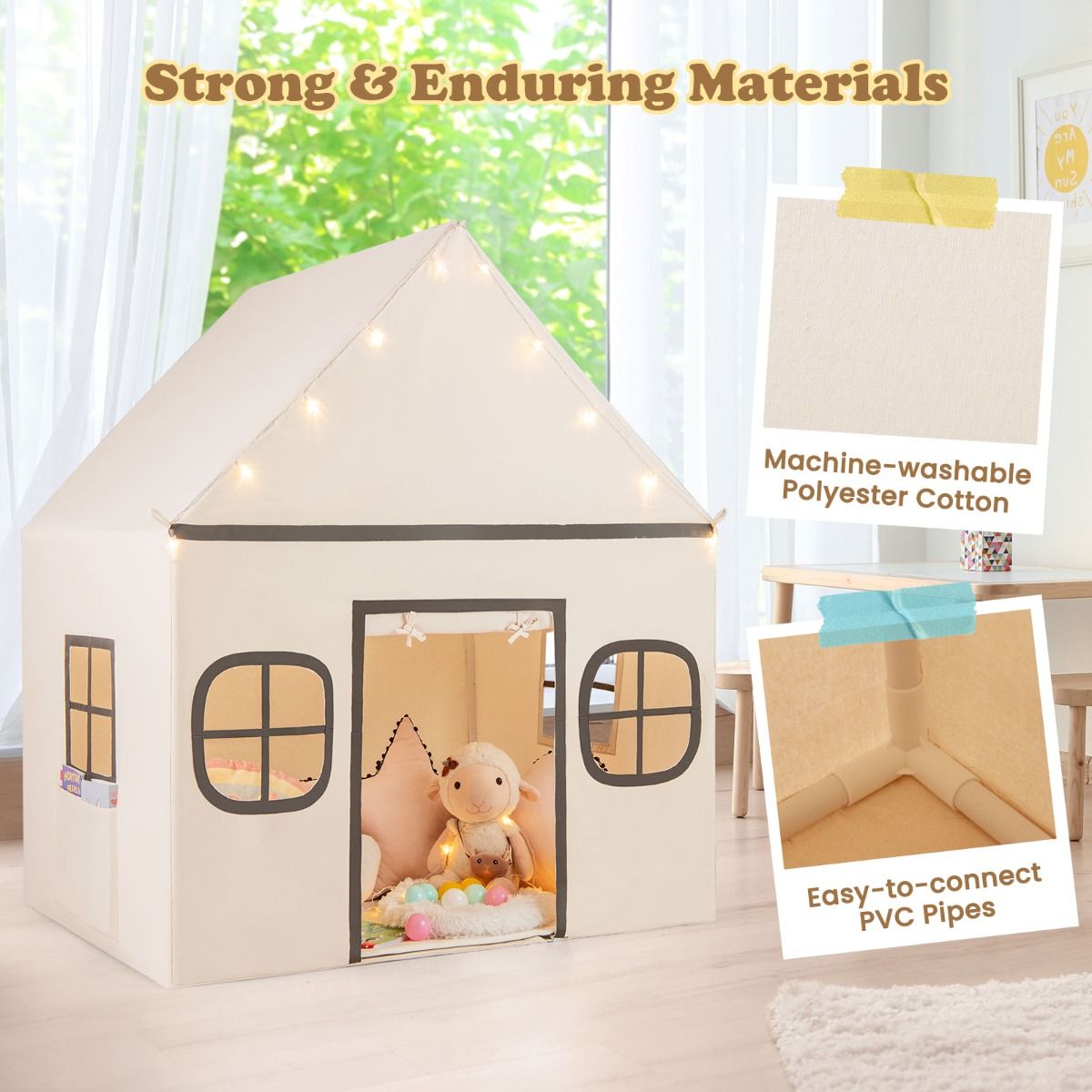 Coast Kinderspielzelt mit Sternenlichtern und gepolsterter Matte - Beige/Braun - 120 x 101 x 143 cm