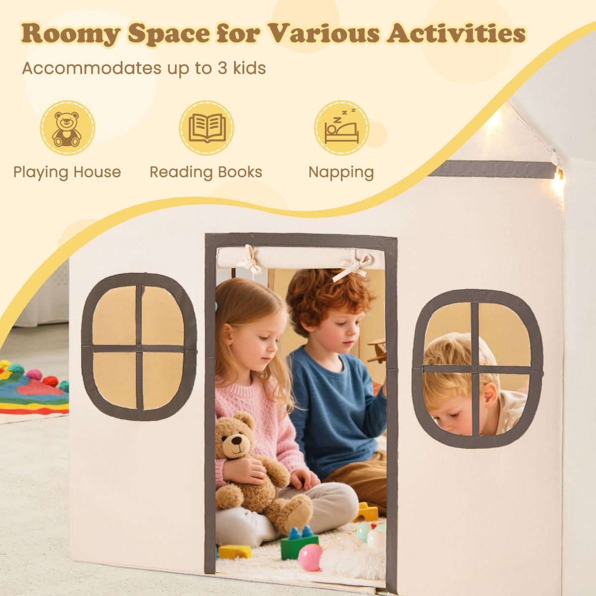 Coast Kinderspielzelt mit Sternenlichtern und gepolsterter Matte - Beige/Braun - 120 x 101 x 143 cm