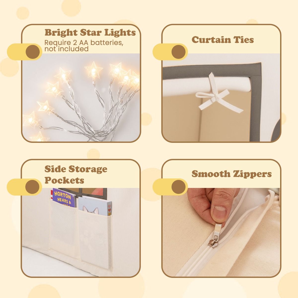 Coast Kinderspielzelt mit Sternenlichtern und gepolsterter Matte - Beige/Braun - 120 x 101 x 143 cm