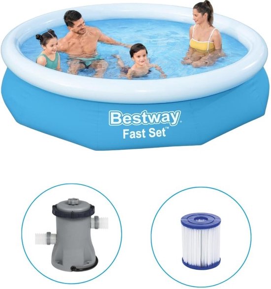 Bestway – Fast Set – Aufblasbares Schwimmbecken inklusive Filterpumpe – 305 x 66 cm – rund