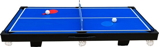 Cougar 3-in-1-Multispieltisch Mini Schwarz-Blau – Billardtisch – Push-Hockey – Tischtennis – Inklusive sämtlichem Zubehör
