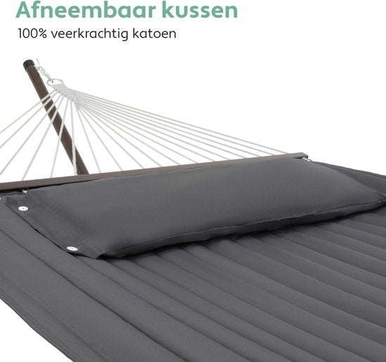 Vita5 Hängematte mit Ständer und Spreizstange - 2 Personen - Abnehmbares Kissen - Wetterfest - Dunkelgrau