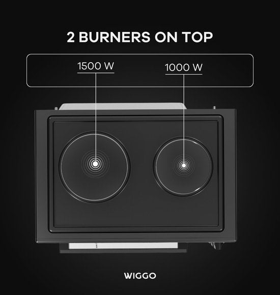 Wiggo WMO-E4562H(B) – Freistehender Mini-Backofen mit Kochfeld – elektrisch – 60 cm – 45 Liter – 3534 W – 5 Jahre Garantie – Schwarz