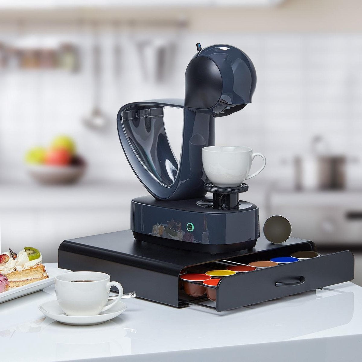 KitchenBrothers Kapselhalter - mit Schublade - Dolce Gusto - 36 Kapseln - Edelstahl - Schwarz