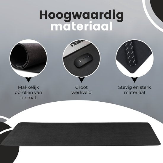 WURK Professional Schreibtischunterlage Kunstleder - Schreibtisch-Organizer - Schreibtischzubehör - Mauspad XXL- Inklusive Kabelclip - 120x60 - Schwarz
