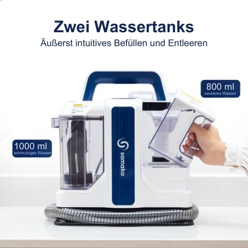 Samako - Professioneller Teppichreiniger - Tragbar - Sofa-Reiniger- Mit Extra-Bürste - Weiß/Blau