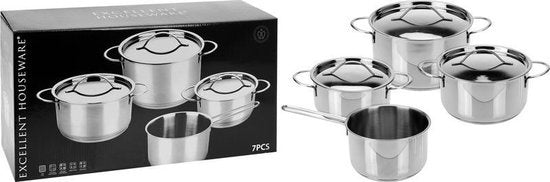 Excellent Houseware 7-teiliges Kochgeschirr-Set - mit Deckel - aus Edelstahl