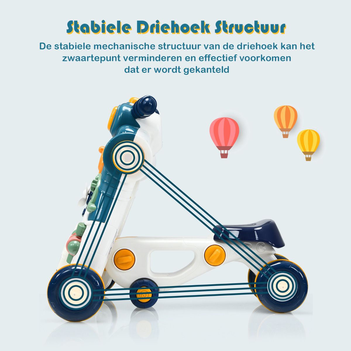 Coast 3-in-1 Kinderwagen mit Musik, Licht und Spielbrett - Dunkelblau - 56 x 46 x 46 cm