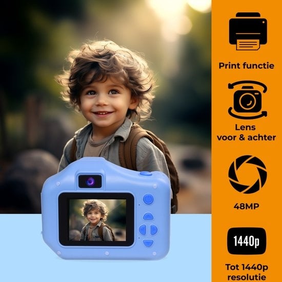 Denver Kinderkamera Full HD mit Drucker - Selfie-Kamera - 48MP - Digitalkamera Kinder - Foto und Video - Spiele - KPC1370 - Blau