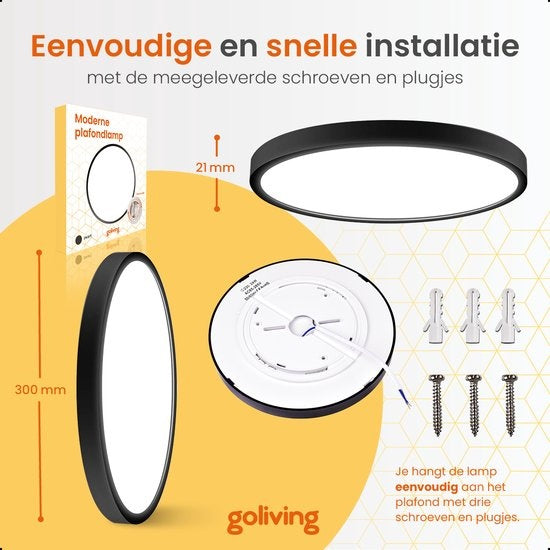 Goliving Deckenleuchte - Deckenleuchte - Led - Extra dünn - Warmweißes Licht - Schlafzimmer - Badezimmer - Wohnzimmer - Ã˜ 23cm - Weiß