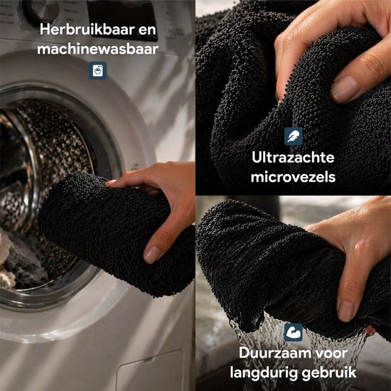 Luft – ultra-saugfähiges Mikrofaser-Trockentuch – 60 x 80 – Badezimmer und Auto – Mikrofasertücher – strapazierfähig – schwarz – 1300 GSM