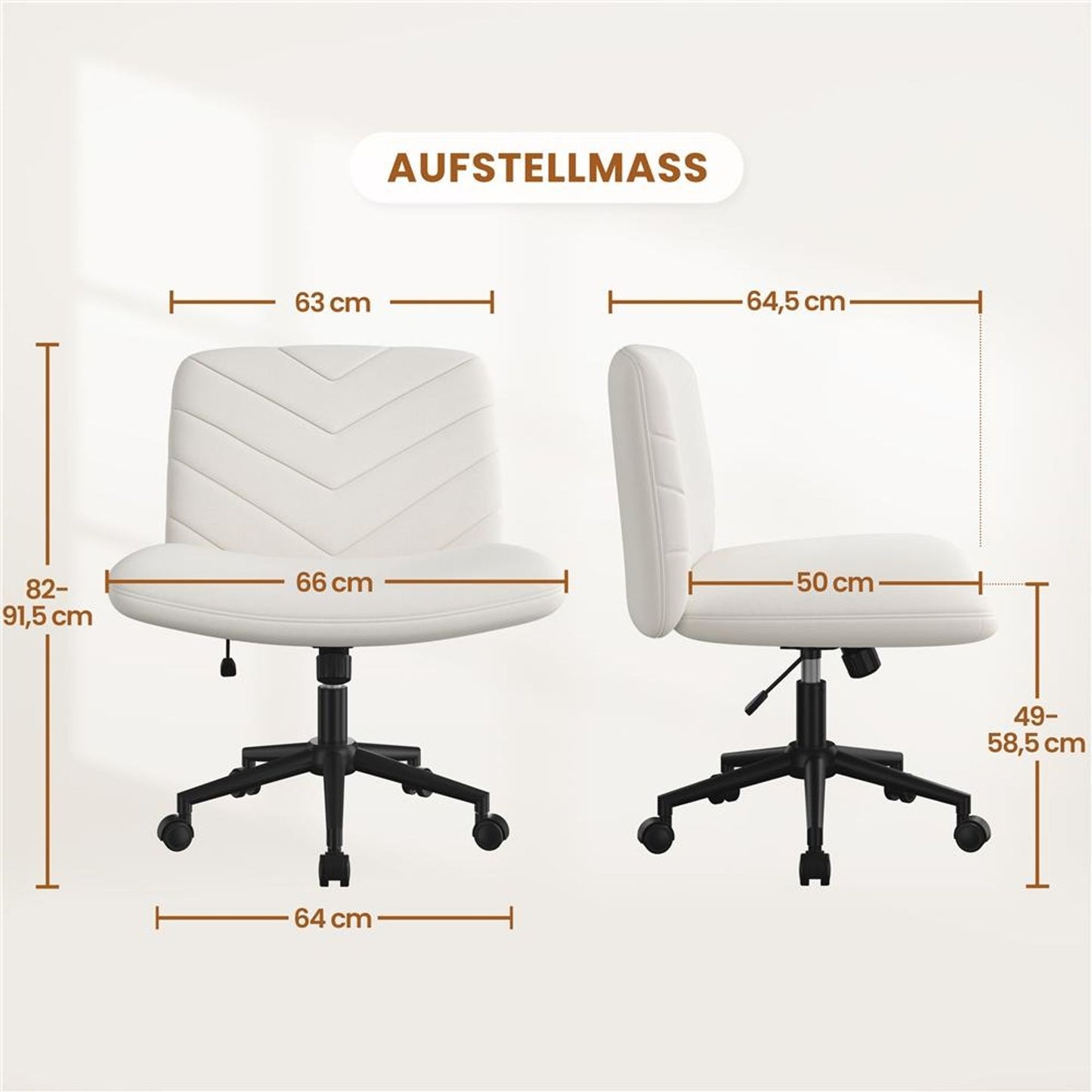 Yaheetech Bürostuhl mit breiter Sitzfläche – Ergonomischer Drehstuhl mit Rückenlehne – Höhenverstellbar – 66 x 64,5 x 82–91,5 cm – Beige