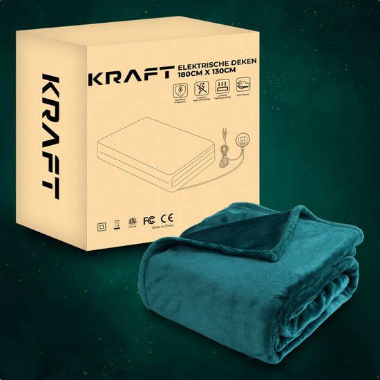 KRAFT - Elektrische Heizdecke - waschbar - mit Timer - 180 x 130 cm - Sacramento Grün