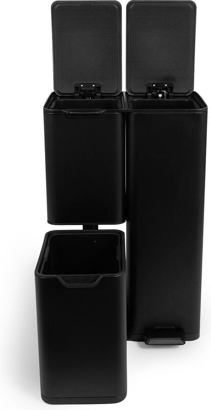 Umuzi Reinigungsabfallbehälter - 60L - Soft Close - Mattschwarz - Abfalltrennung 3 Behälter - 47 x 39 x 72
