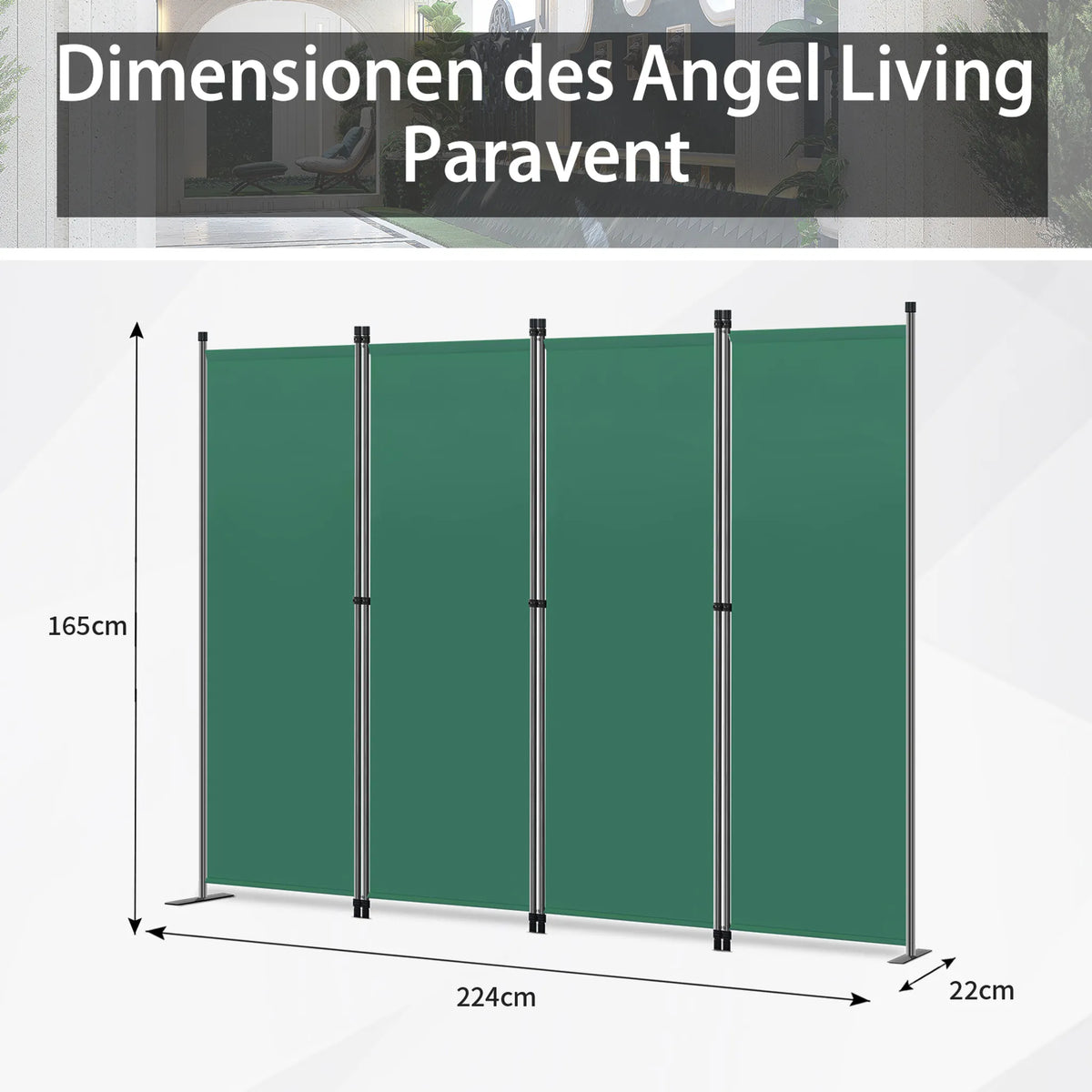 Angel Living – 4-teiliger Faltparavent – Raumteiler, Sichtschutz – Stahl und Polyester – Grün