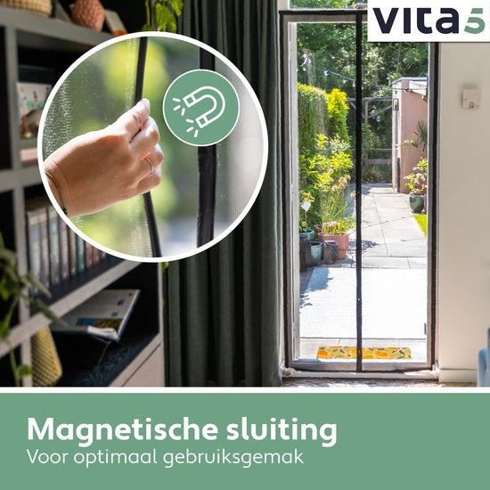 Vita5 Magnetischer Fliegenvorhang 90x210 cm - Magnetischer Türvorhang Schwarz - Türvorhang Kunststoff für Fliegen - Horn Tür