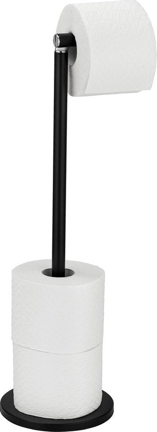 WENKO Toilettenpapierhalter 2-in-1, schwarz, Stahl – Halter für Ersatzrollen – Freistehender Toilettenpapierhalter – Stand-Toilettenpapierhalter – Schwarz