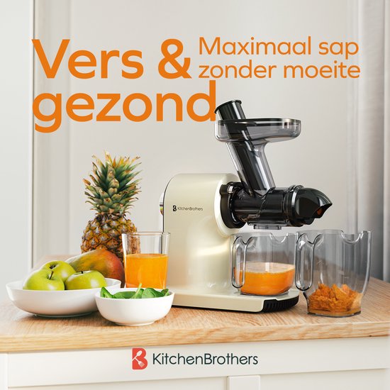 KitchenBrothers Slowjuicer - Kompakt - Entsafter - Gemüse- und Obstpresse - 45 mm - 500 ml - Geschenk zum Muttertag - Champagner